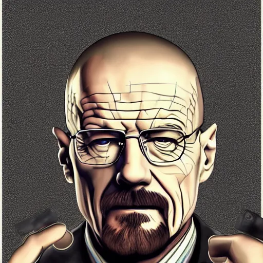 Image similar to Walter White, accurate anatomy, highly detailed, digital art, centered, portrait, colored
