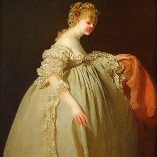 Image similar to 1976 woman in nightgown painted by fragonard