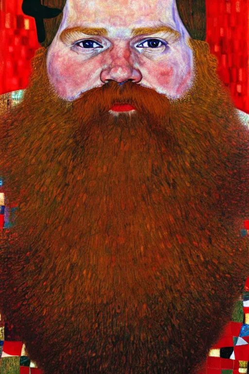 Image similar to red beard viking, painting by gustav klimt