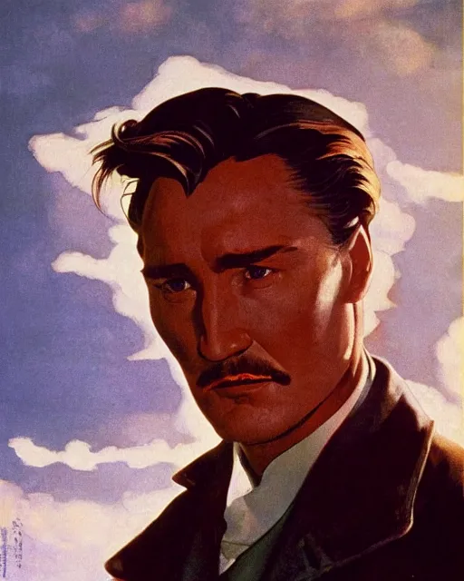 Image similar to Errol Flynn as a scientist. 1980s dystopian Soviet Russia, propaganda screens. Fantasy art by Greg Rutkowski, Gustave Courbet, Rosa Bonheur, Edward Hopper. Faithfully depicted facial expression, perfect anatomy, sharp focus, global illumination, radiant light, detailed and intricate environment, trending on ArtStation