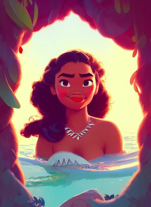 Prompt: dream highly detailed portrait of disney's princess moana, magnificent, photographic realistic background, by atey ghailan, by greg rutkowski, by greg tocchini, by james gilleard, by joe fenton, by kaethe butcher, trending on instagram, award winning details