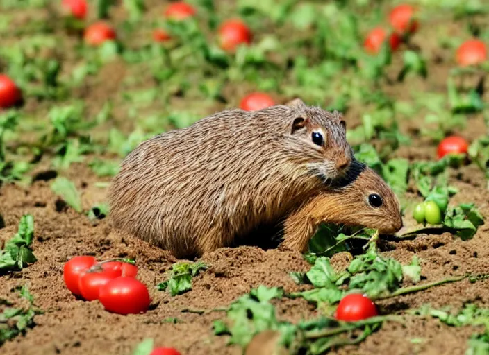 Prompt: gopher eating a tomato