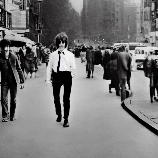 Image similar to john lennon walking down the street, hd, 4 k, high resolution, intricate detail, realistic