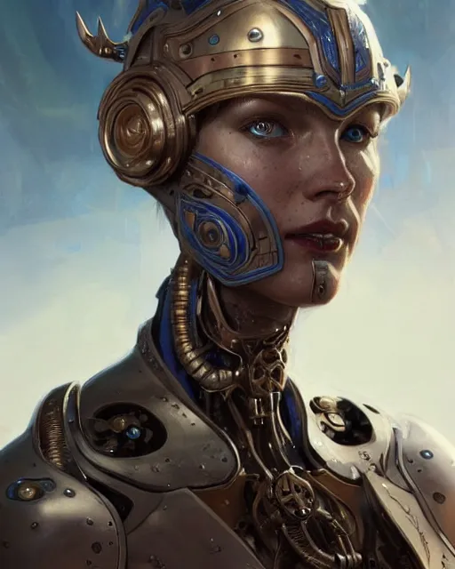 Prompt: viking cyborg, spacesuit, blue eyes, real life skin, intricate, elegant, highly detailed, artstation, concept art, smooth, sharp focus, art by artgerm and greg rutkowski and alphonse mucha