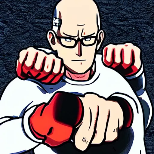 Image similar to Hank hill arm wrestling One Punch Man