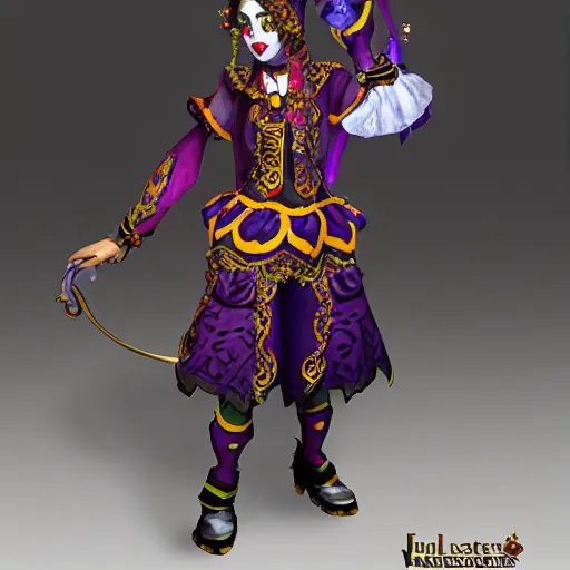 Image similar to full body photo beautiful jester rogue, award-winning photo