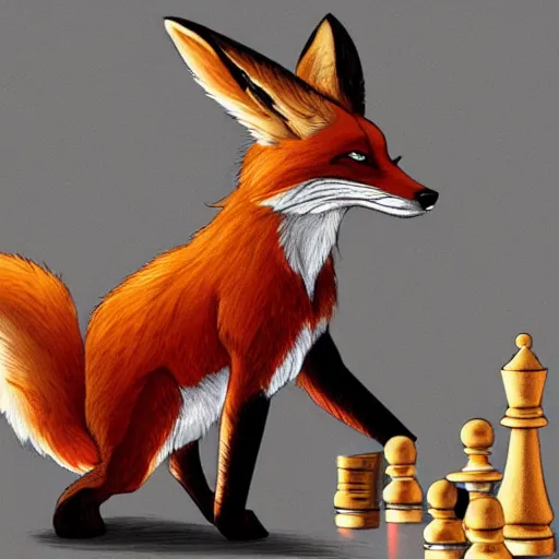 Image similar to A fox playing chess, facing the viewer, trending on FurAffinity, energetic, dynamic, digital art, highly detailed, FurAffinity, high quality, digital fantasy art, FurAffinity, favorite, character art