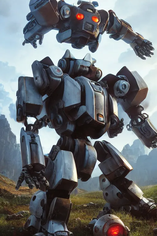 Image similar to mechwarrior 5 : mercenaries mech megaman transformer robot boss tank engine game octane render, 4 k, hd 2 0 2 2 3 d cgi rtx hdr style chrome reflexion glow fanart, global illumination ray tracing hdr fanart arstation by ian pesty by jesper ejsing pixar and disney unreal zbrush central hardmesh