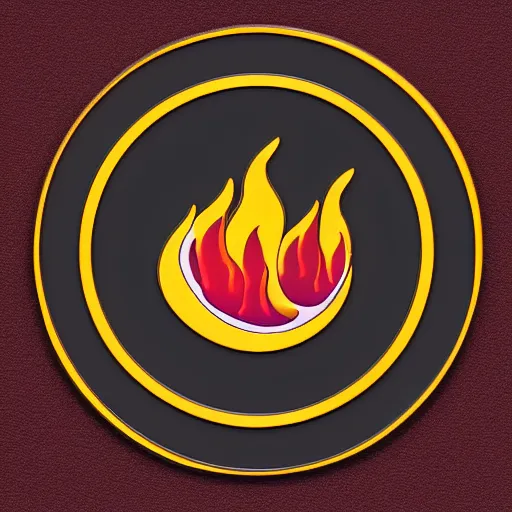 Image similar to a diamond enamel pin of a minimalistic clean illustration fire flames warning label, smooth curves
