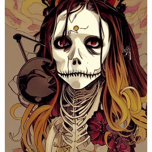 Image similar to anime manga skull portrait girl female skeleton illustration detailed art Geof Darrow and Phil hale and Ashley wood and Ilya repin alphonse mucha pop art nouveau