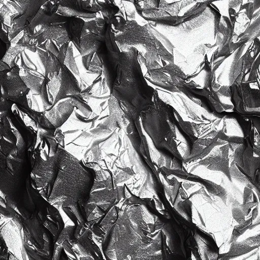 Prompt: texture of crumpled aluminium foil. octane render.