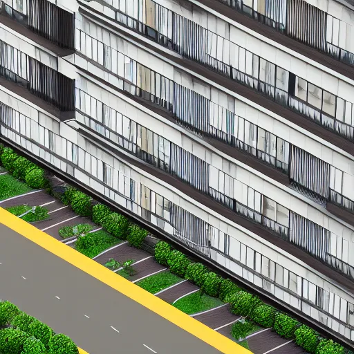 Image similar to isometric view of a aparment building, 3d render,octane