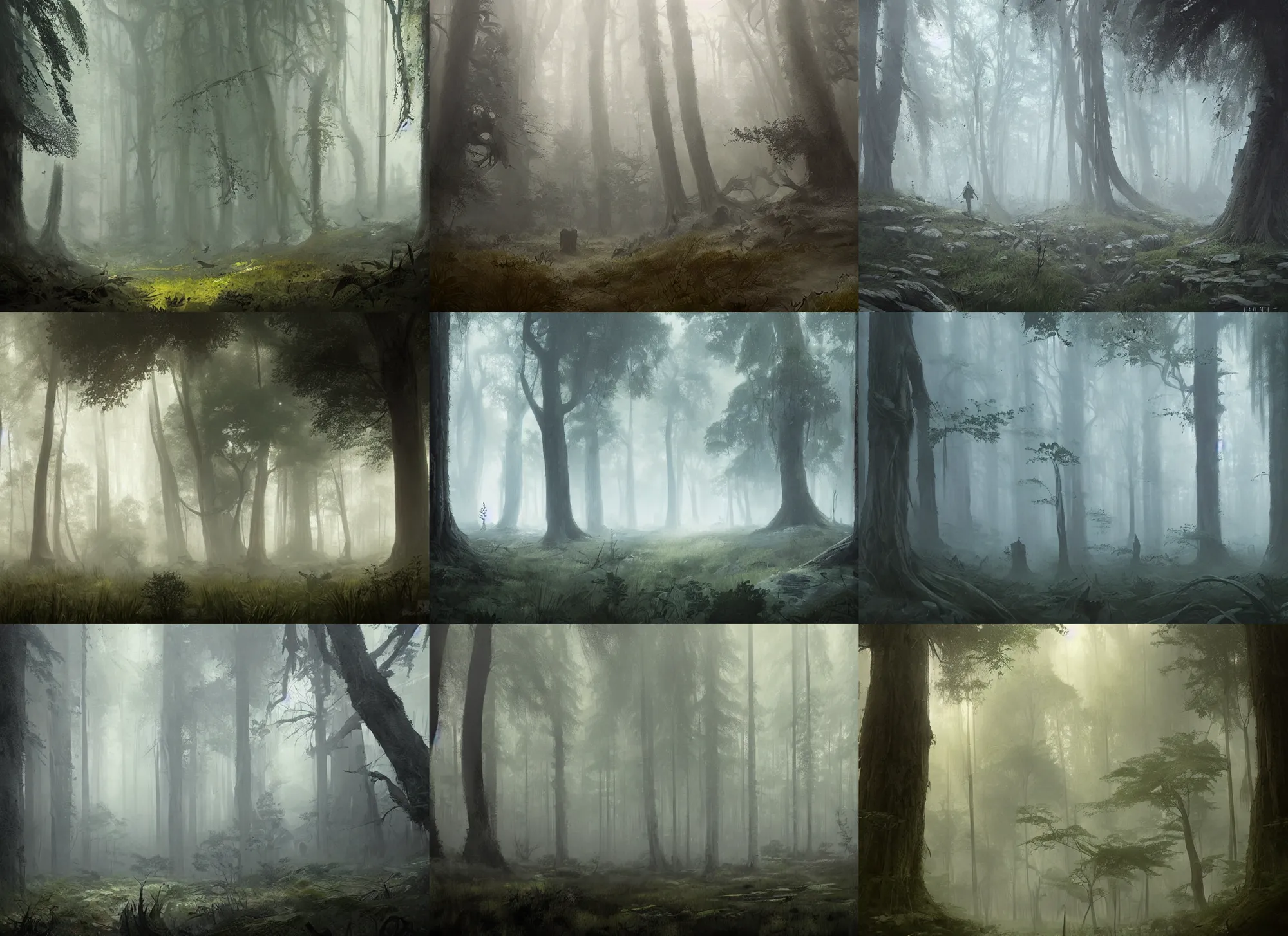 Prompt: A thick mist in a dense ancient forest by Raoul Vitale and Greg Rutkowski