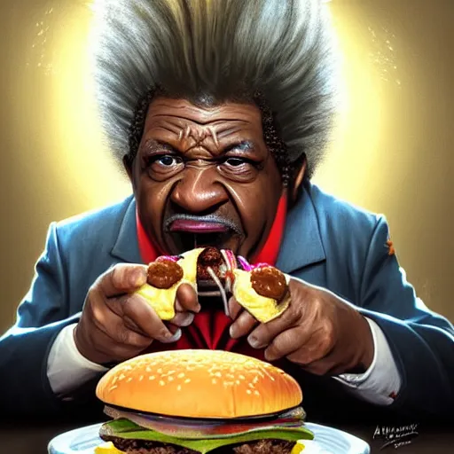 portrait of Don King eating massive hamburgers, extra | Stable ...