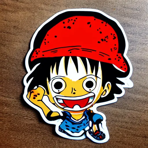 Image similar to die cut sticker, luffy is joyboy, splatter paint on paper