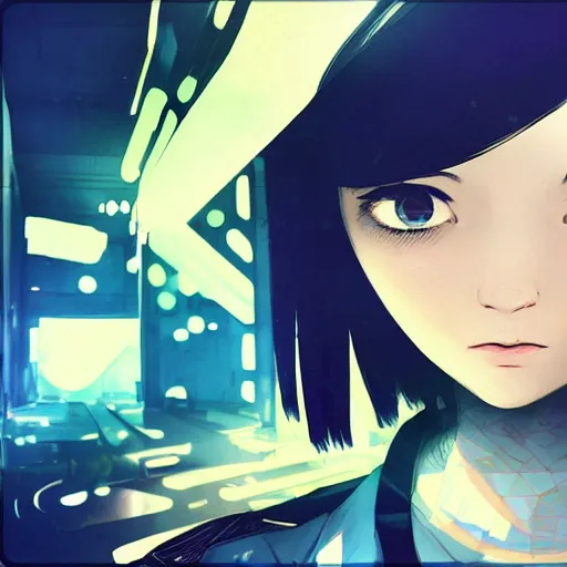 Image similar to Frequency indie album cover, luxury advertisement, indigo filter, blue and black colors. highly detailed post-cyberpunk sci-fi close-up schoolgirl in asian city in style of cytus and deemo, mysterious vibes, by Ilya Kuvshinov, by Greg Tocchini, nier:automata, set in half-life 2, beautiful with eerie vibes, very inspirational, very stylish, with gradients, surrealistic, dystopia, postapocalyptic vibes, depth of field, mist, rich cinematic atmosphere, perfect digital art, mystical journey in strange world, beautiful dramatic dark moody tones and studio lighting, shadows, bastion game, arthouse