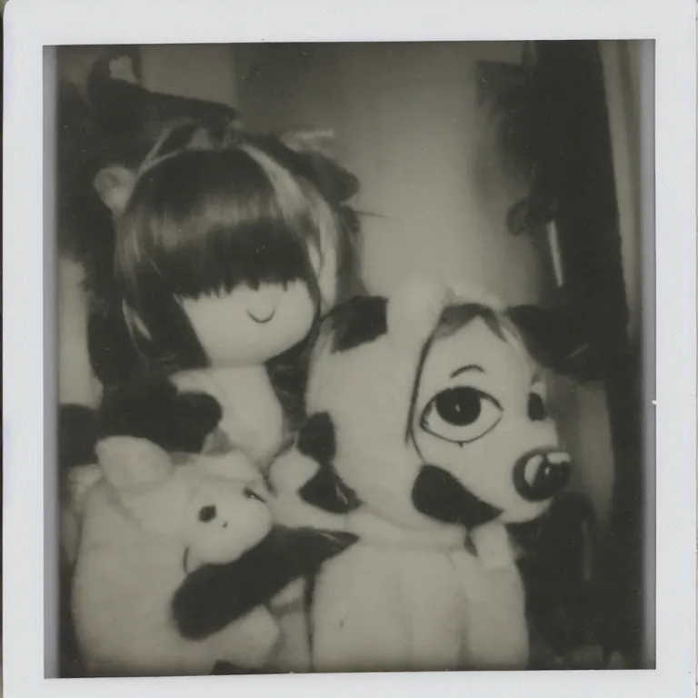 Prompt: Polaroid photo of Rika furude fumo plush in the backrooms