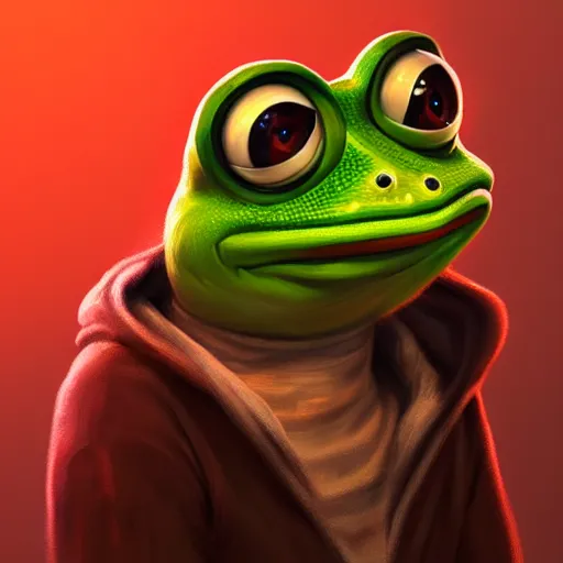 Prompt: portrait of the real life Pepe the Frog, expressive pose, futuristic, highly detailed, digital painting, artstation, concept art, smooth, sharp focus, dramatic light, studio light, by rembrandt