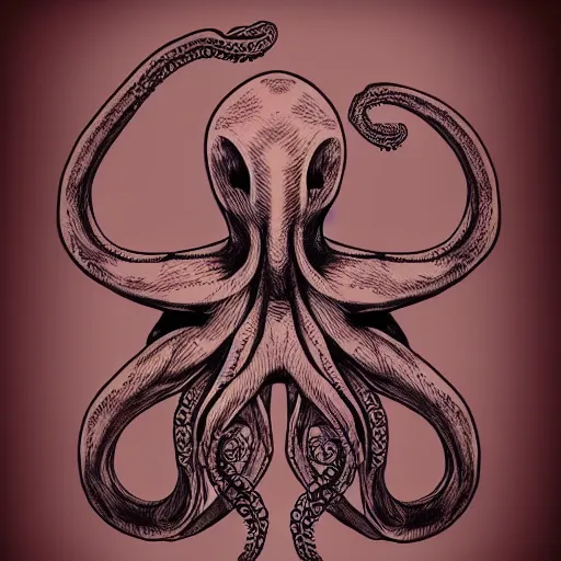 Image similar to a tattoo illustration of an evil octopus, cinematic, symmetric, digital art