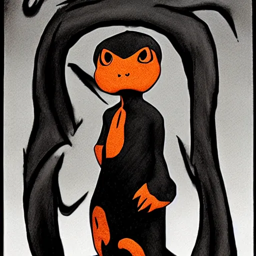 Image similar to a portrait of charmander by tim burton, photorealistic and highly detailed. Gothic.