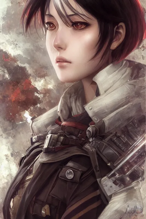 Prompt: highly detailed portrait of mikasa ackerman from attack on titan, fantasy art by artgerm, tom bagshaw, charlie bowater, detailed and intricate environment, trending on artstation