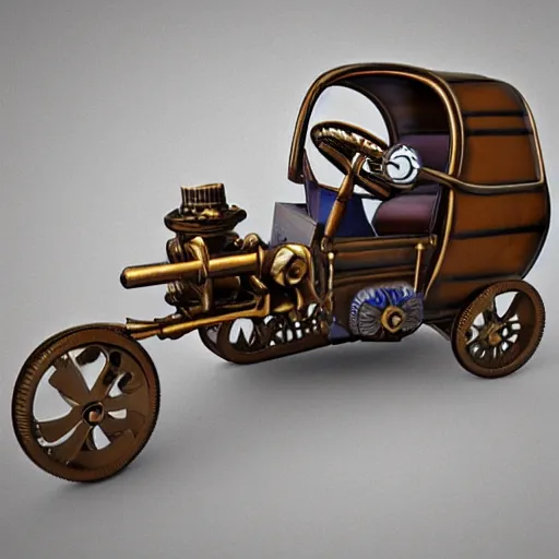 Prompt: steampunk children's pedal car, detailed, 3 d render, steampunk,