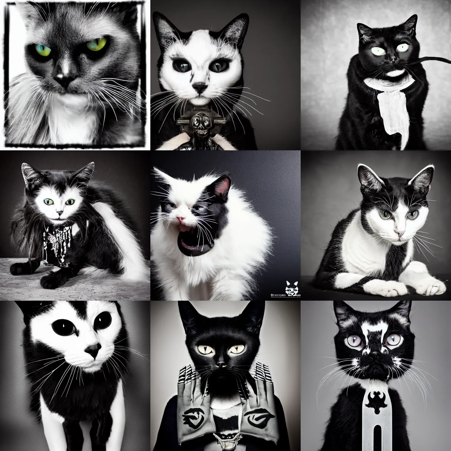black metal cat with corpse paint, studio photography