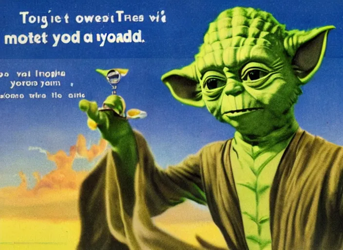 Image similar to vintage travel advertisement for jamaica, of yoda made out of cannabis