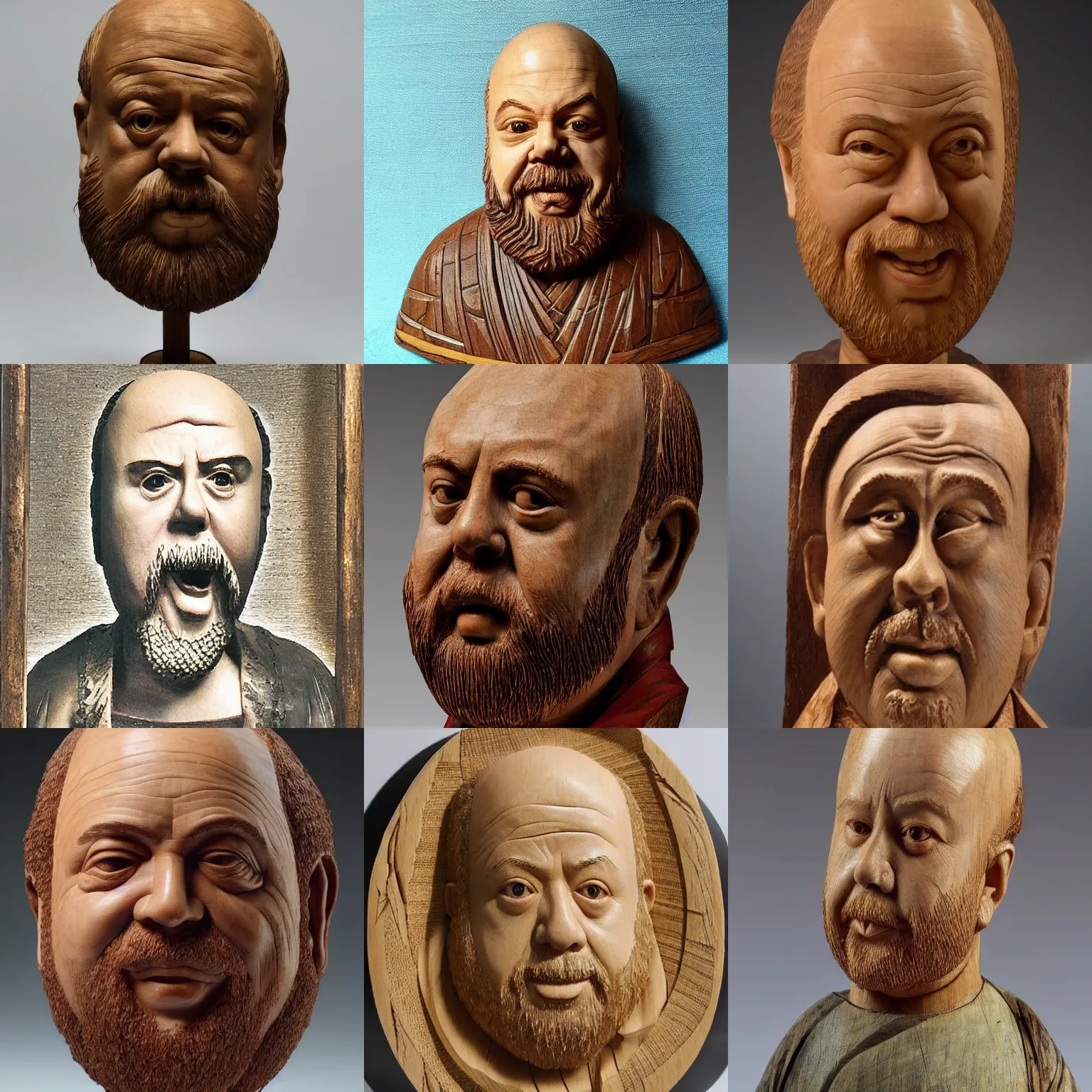 Prompt: paul giamatti wood carving from a chinese master