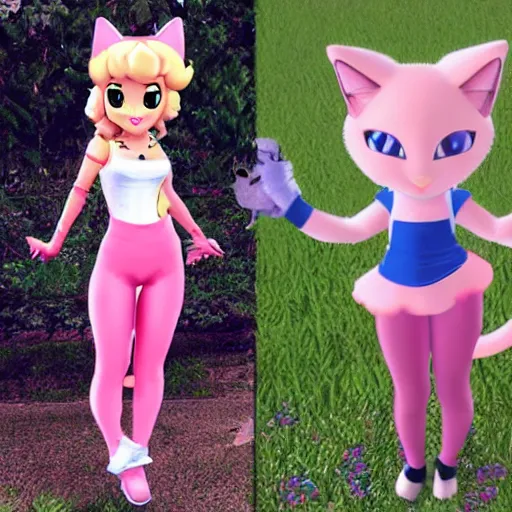 Image similar to princess peach as a cat girl with leggings