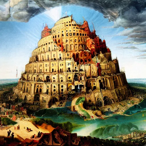 Image similar to painting of the Tower of Babel, by Aleksander Rostov
