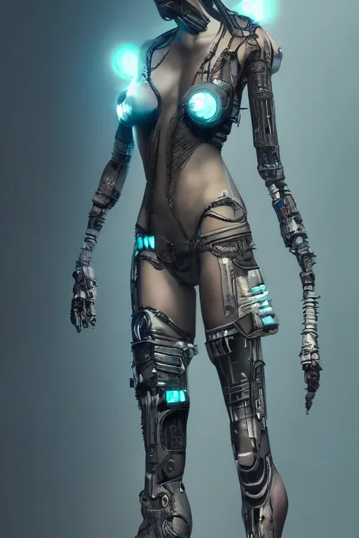 Image similar to entire body, cyberpunk, cyberpunk, female character, beautiful head, nice legs, concept art, artstation, intricate details, dramatic lighting