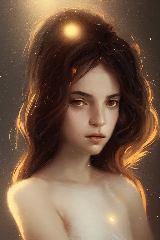 Image similar to portrait of spanish girl with feather background, staring directly into camera, intricate, elegant, glowing lights, highly detailed, digital painting, artstation, sharp focus, illustration, art by wlop, mars ravelo and greg rutkowski