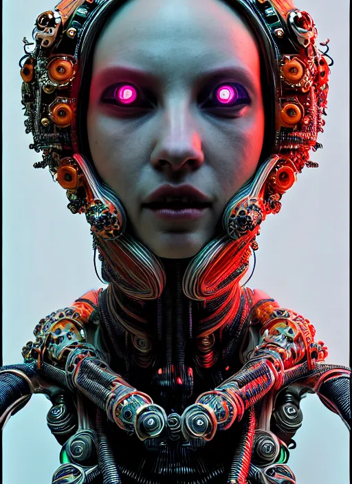 Prompt: portrait of an absurdly ugly, awful disgusting, sophisticated, fashionable cyberpunk mechanoid, hyperdetailed illustration by irakli nadar and alexandre ferra, intricate linework, white porcelain skin, faberge, coral headdress, unreal engine 5 highly rendered, global illumination, radiant light, detailed and intricate environment