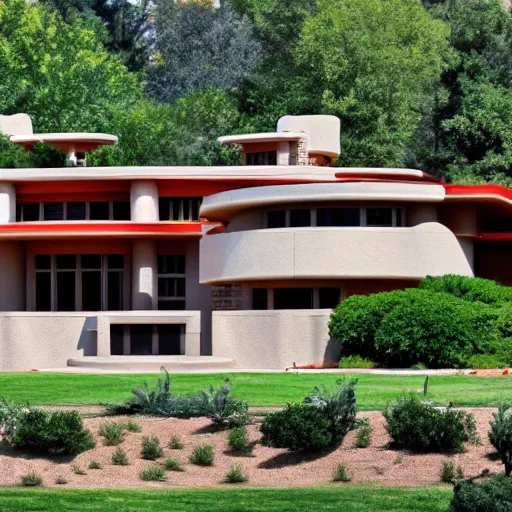 Prompt: 4K uhd photo of house designed by Frank Lloyd Wright
