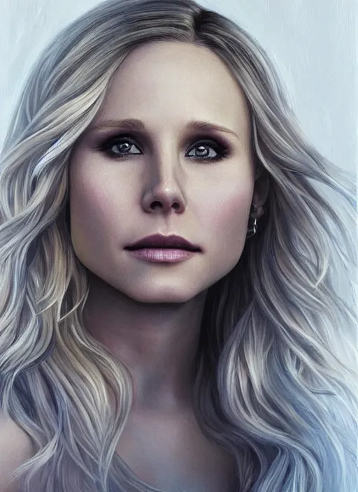 Prompt: a painting of kristen bell with long blonde hair, a photorealistic painting by magali villeneuve, featured on cgsociety, fantasy art, detailed painting, photorealistic