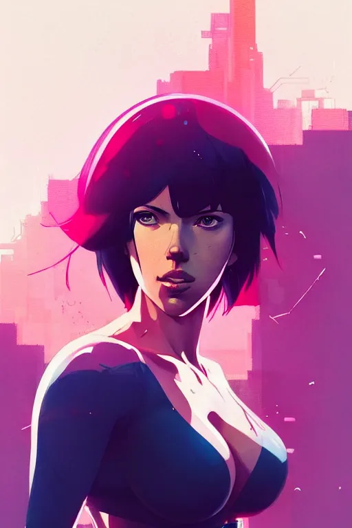 Image similar to a ultradetailed beautiful panting of scarlett johansson as motoko kusanagi, by conrad roset, greg rutkowski and makoto shinkai, trending on artstation