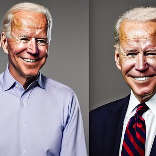 Image similar to A portrait photo of joe biden teams up with a teenage joe biden, perfect faces, 50 mm, award winning photography