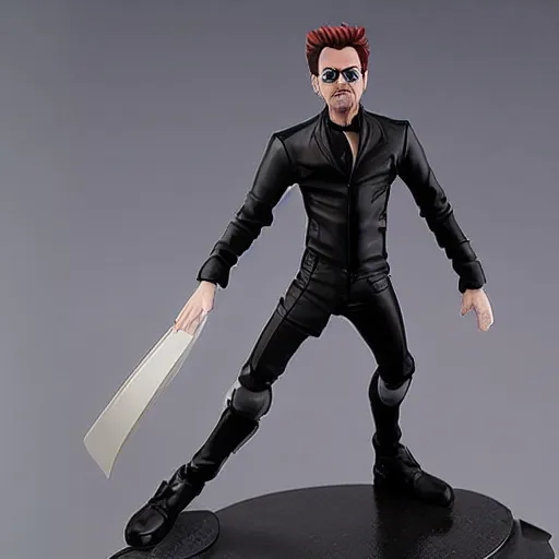 Image similar to robert downey junior as an anime statue, posable pvc figurine