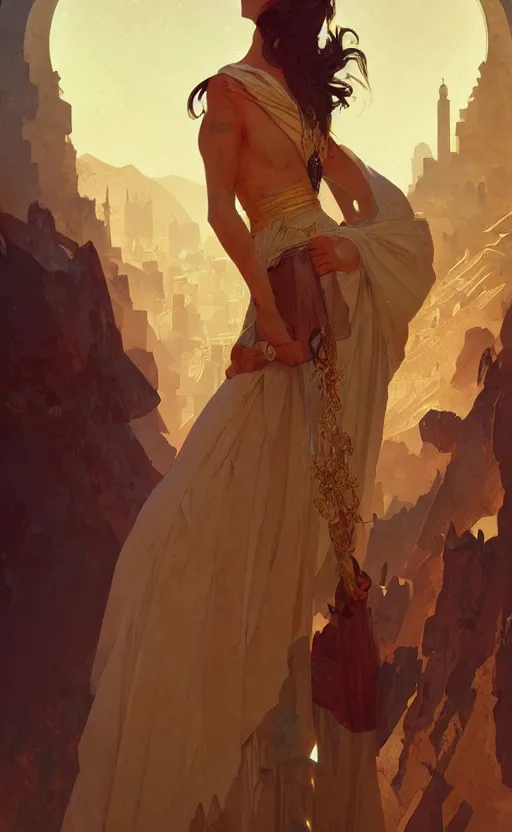 Image similar to a personification of the middle east, highly detailed, digital painting, artstation, concept art, sharp focus, illustration, art by greg rutkowski and alphonse mucha