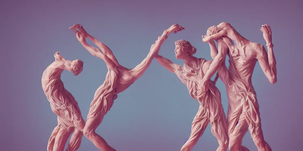 Prompt: greek sculpture of intertwined bodies painted by james jean in pastel colors, redshift, octane