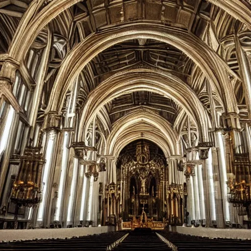 Prompt: magnificent interior of s cathedral hall. cast iron. ominous shapes. occult. gothic low poly baroque. hyper detailed. photoreal - w 8 3 2