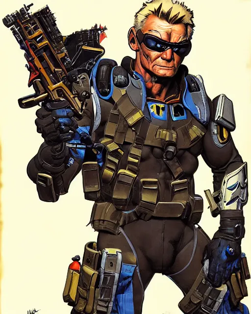 Image similar to soldier 7 6 from overwatch, heavey metal magazine cover, character portrait, portrait, close up, concept art, intricate details, highly detailed, in the style of frank frazetta, esteban maroto, richard corben, pepe moreno, matt howarth, stefano tamburini, tanino liberatore, luis royo and alex ebel