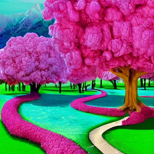 Prompt: cotton candy trees, music album art