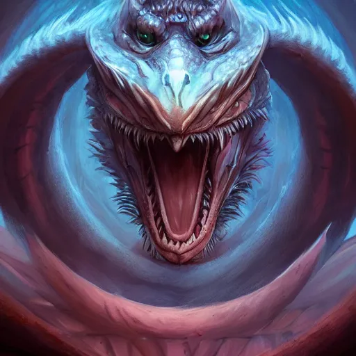 Prompt: Portrait of the Dragon Ouroboros in the style of Dreamworks, angry look, highly detailed, digital painting, Trending on artstation , HD quality, dramatic light, octane