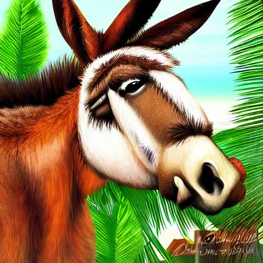 Image similar to donkey on a sunbed, tropical vacation, digital art