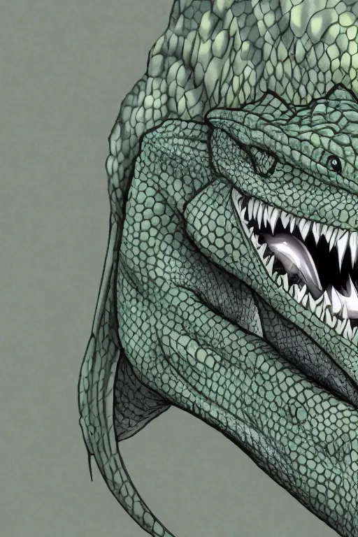 Image similar to lizardman, gray scales, anime, hd,