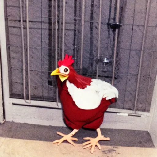 Image similar to chicken with clothes as an inmate