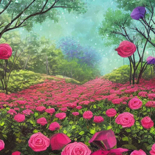 Prompt: pixiv scenery art of a rose forest