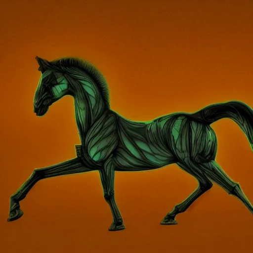 Prompt: anatomically accurate neon digital fantasy horse by Eadweard Muybridge reimagined by industrial light and magic, digital screenshot, trending on artstation